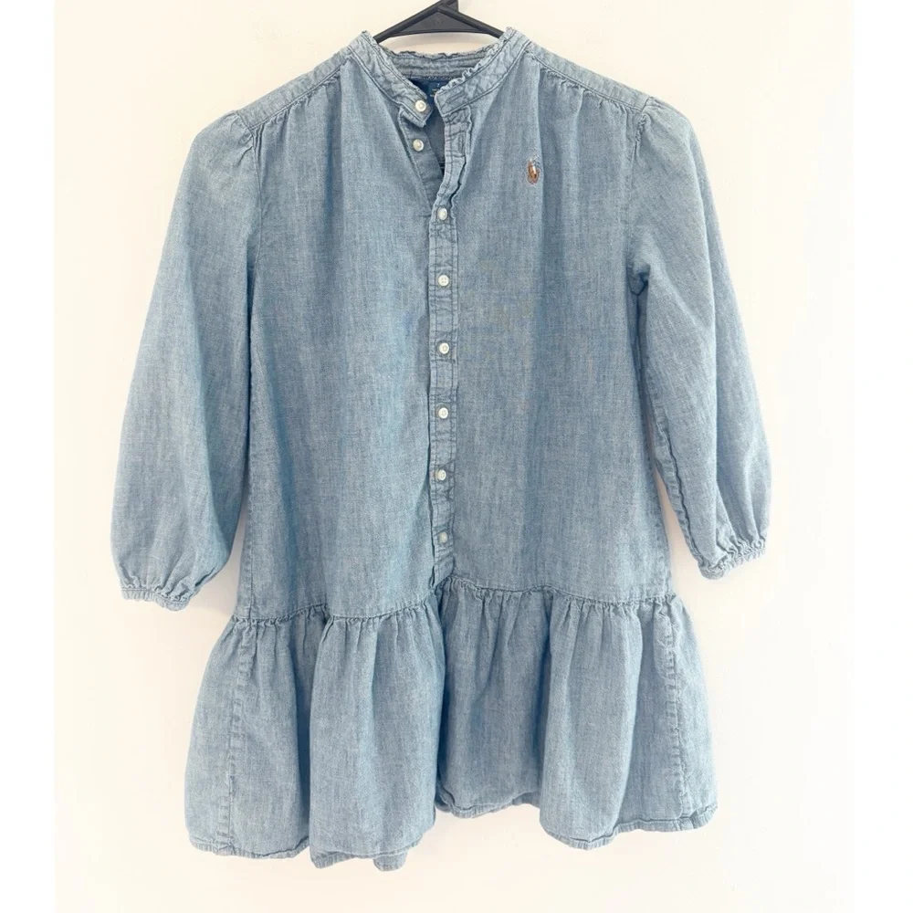 Polo Ralph Lauren Girls' Chambray Ruffled Shirt Dress size 7